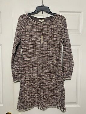 Max Studio Marled Brown, Purple, and Cream Long-Sleeve Knit Dress